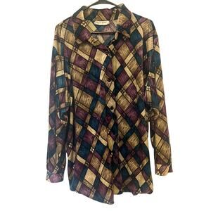 Vintage Graver Studio 2X Velvet Collar Plaid Button Blouse Fairy Whimsygoth